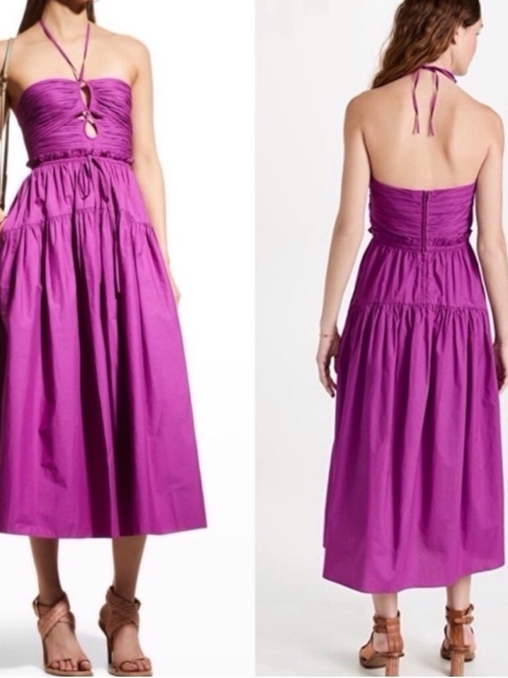 Ulla Johnson Strapless Halter Midi Dress in Magenta